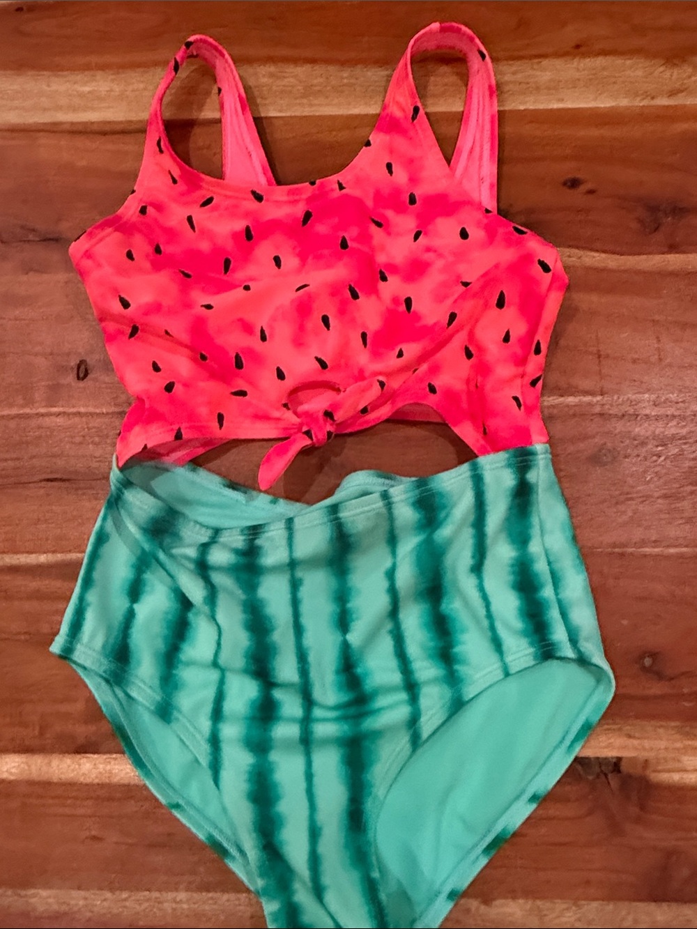Cat & Jack Pink and Teal Watermelon Print Girls One-Piece Swimsuit